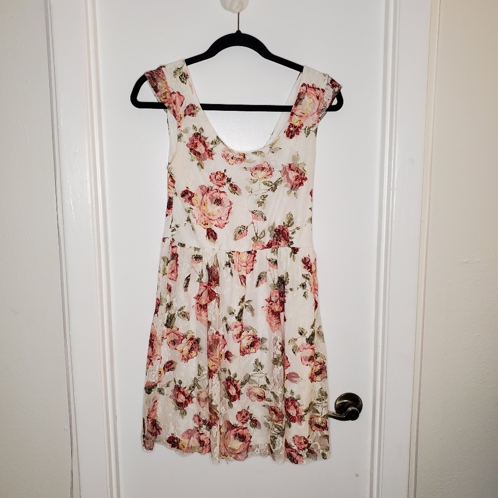 Floral dress cream and red flowers
